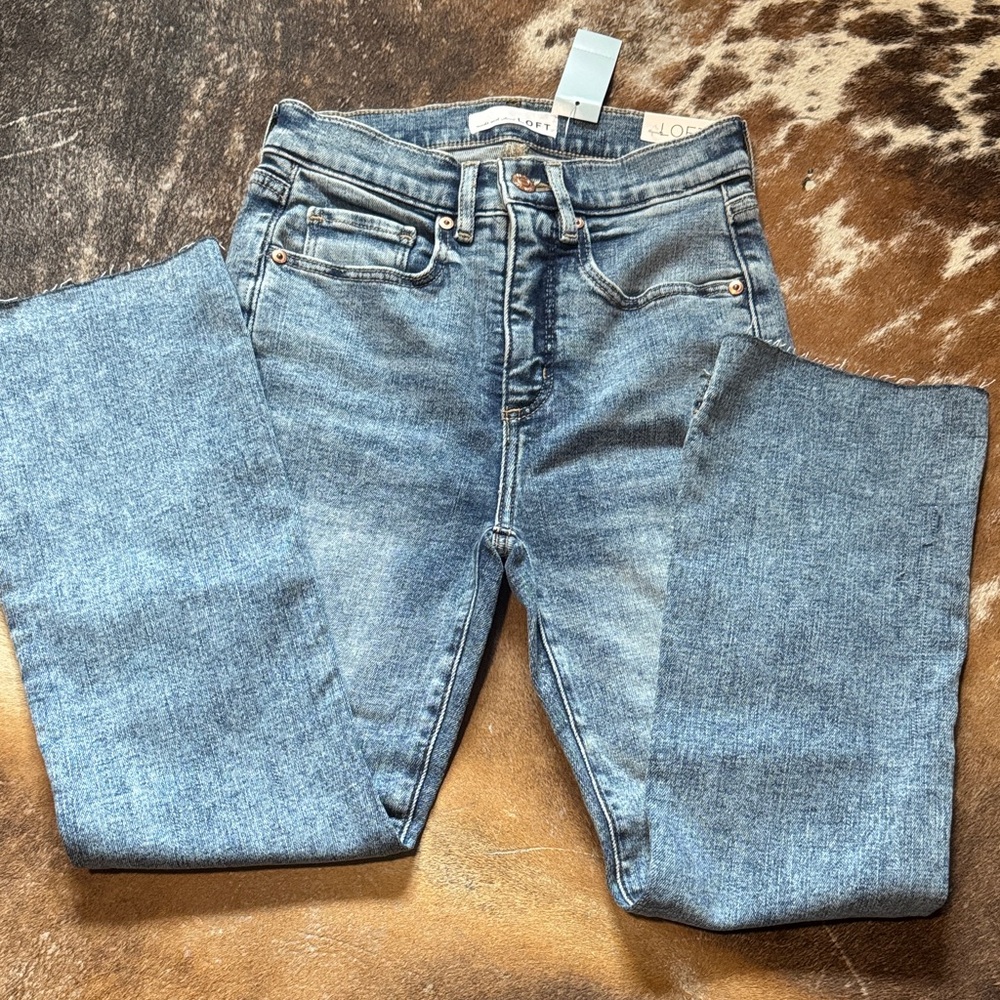 LOFT Women's high rise/Straight Leg Blue Jeans